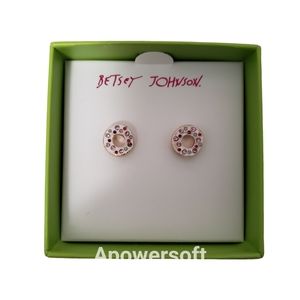 Betsey Johnson Donut Earrings w Pink Red  & White Gems